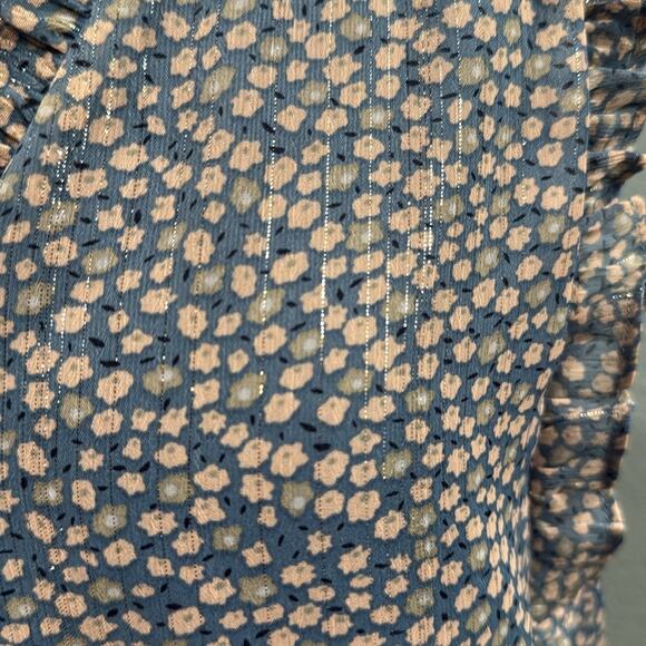 Eliane Rose Blue Floral Metallic Thread Ruffle Blouse NWT L Boho Cottagecore - Picture 3 of 8